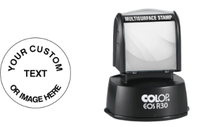 Order the Colop EOS R40 Round Multi-Surface Stamp with your choice of 3 bright ink colors. Free same day shipping. Excellent customer service. No sales tax - ever.