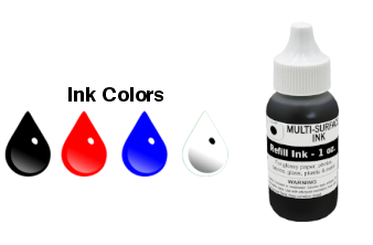 Order Now! 1/4oz MultiSurface Ink is quick drying and works well on glossy paper, photos, fabric, glass, and metal. Available in 3 colors. Free Shipping! No Sales Tax - Ever!